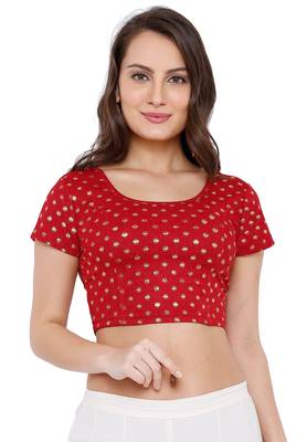 Women's Maroon Cotton Lycra Readymade Free Size Stretchable Saree Blouse 1
