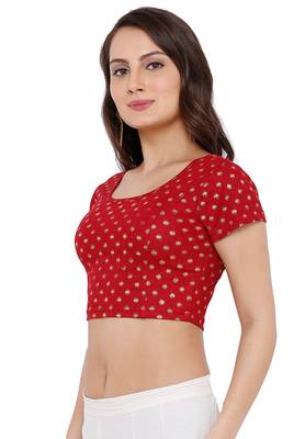 Women's Maroon Cotton Lycra Readymade Free Size Stretchable Saree Blouse 2