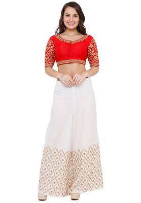 Women's Red Cotton Silk Readymade Free Size Saree Blouse 4