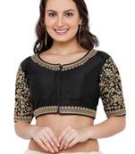 Women's Black Cotton Silk Readymade Free Size Saree Blouse