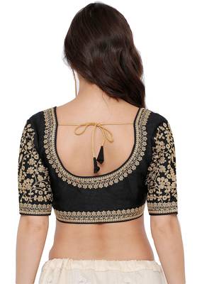 Women's Black Cotton Silk Readymade Free Size Saree Blouse 2