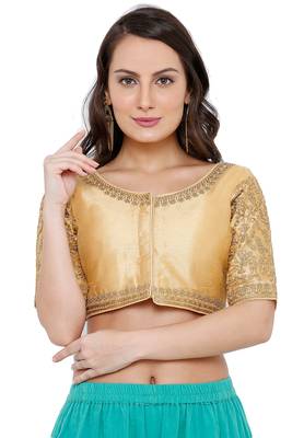 Women's Gold Cotton Silk Readymade Free Size Saree Blouse 1