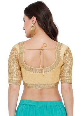 Women's Gold Cotton Silk Readymade Free Size Saree Blouse 2