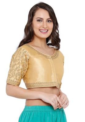 Women's Gold Cotton Silk Readymade Free Size Saree Blouse 3