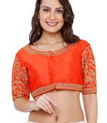 Women's Orange Cotton Silk Readymade Free Size Saree Blouse