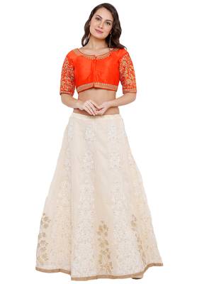 Women's Orange Cotton Silk Readymade Free Size Saree Blouse 3