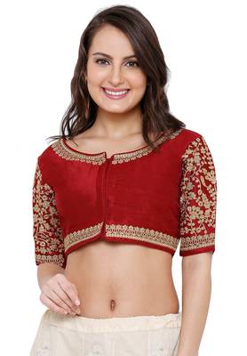 Women's Maroon Cotton Silk Readymade Free Size Saree Blouse 1