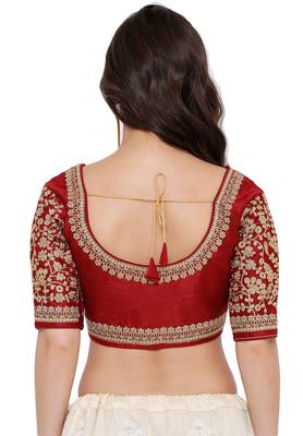 Women's Maroon Cotton Silk Readymade Free Size Saree Blouse 2