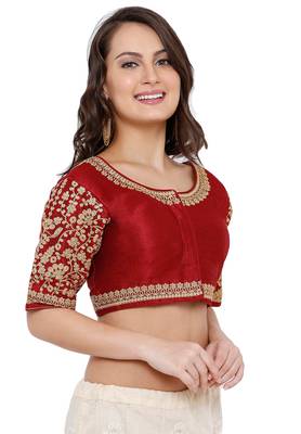 Women's Maroon Cotton Silk Readymade Free Size Saree Blouse 3