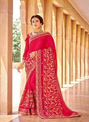 Magenta embroidered fancy fabric saree with blouse 1