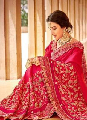 Magenta embroidered fancy fabric saree with blouse 2