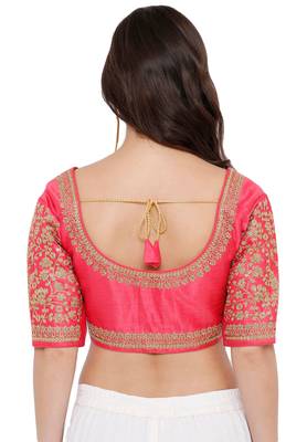 Women's Light Pink Cotton Silk Readymade Free Size Saree Blouse 2