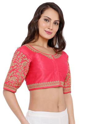 Women's Light Pink Cotton Silk Readymade Free Size Saree Blouse 1
