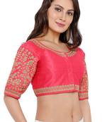 Women's Light Pink Cotton Silk Readymade Free Size Saree Blouse