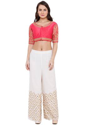 Women's Light Pink Cotton Silk Readymade Free Size Saree Blouse 3