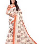 Orange printed linen saree with blouse