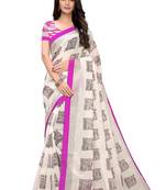 Purple printed linen saree with blouse