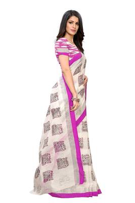 Purple printed linen saree with blouse 3