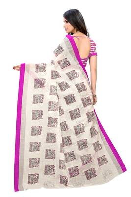 Purple printed linen saree with blouse 4