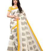 Yellow printed linen saree with blouse
