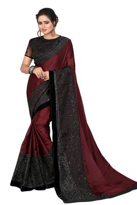 Maroon embroidered silk saree with blouse 1