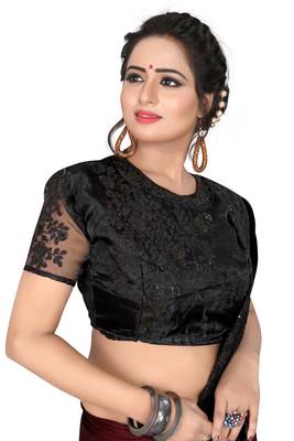 Maroon embroidered silk saree with blouse 2