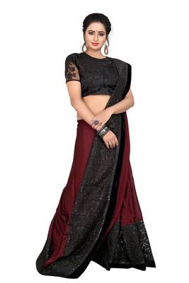 Maroon embroidered silk saree with blouse 3