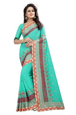 Green embroidered georgette saree with blouse 1
