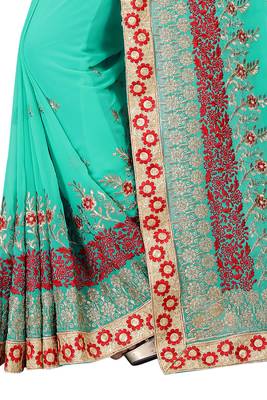 Green embroidered georgette saree with blouse 4