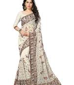 White embroidered georgette saree with blouse