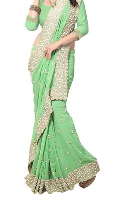 Green embroidered georgette saree with blouse 2