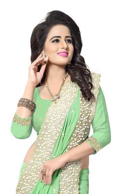 Green embroidered georgette saree with blouse 3