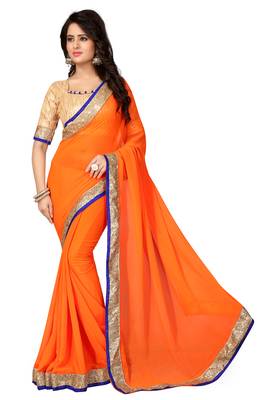 Orange Embroidered Georgette Saree With Blouse 1