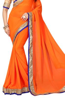 Orange Embroidered Georgette Saree With Blouse 3