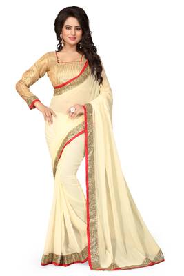 Off White Embroidered Georgette Saree With Blouse 1