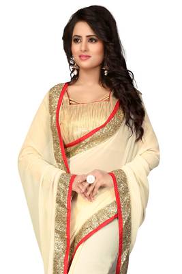 Off White Embroidered Georgette Saree With Blouse 2