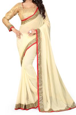 Off White Embroidered Georgette Saree With Blouse 3