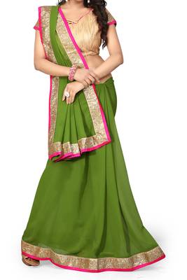 Green Embroidered Georgette Saree With Blouse 3