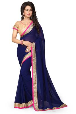 Navy Blue Embroidered Georgette Saree With Blouse 1