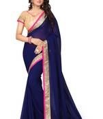 Navy Blue Embroidered Georgette Saree With Blouse