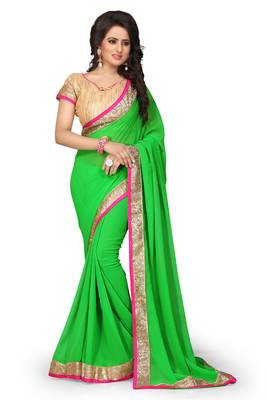 Green Embroidered Georgette Saree With Blouse 1