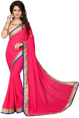 Pink  Embroidered Georgette Saree With Blouse 1
