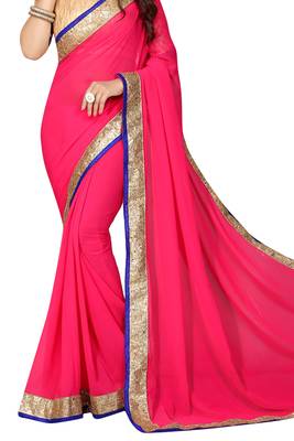 Pink  Embroidered Georgette Saree With Blouse 3