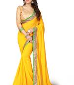 Yellow Embroidered Georgette Saree With Blouse