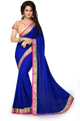 Blue Embroidered Georgette Saree With Blouse 1