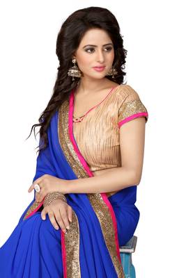 Blue Embroidered Georgette Saree With Blouse 2