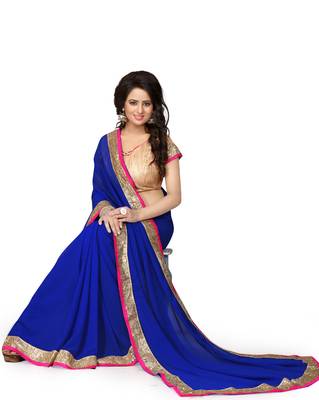 Blue Embroidered Georgette Saree With Blouse 3