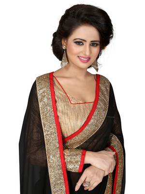 Black Embroidered Georgette Saree With Blouse 2