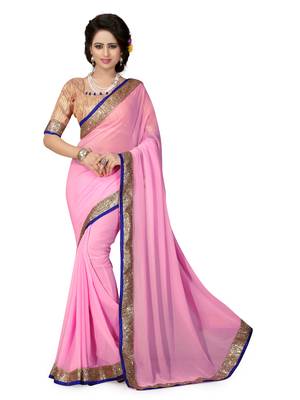 Pink  Embroidered Georgette Saree With Blouse 1