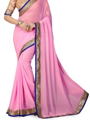 Pink  Embroidered Georgette Saree With Blouse 3